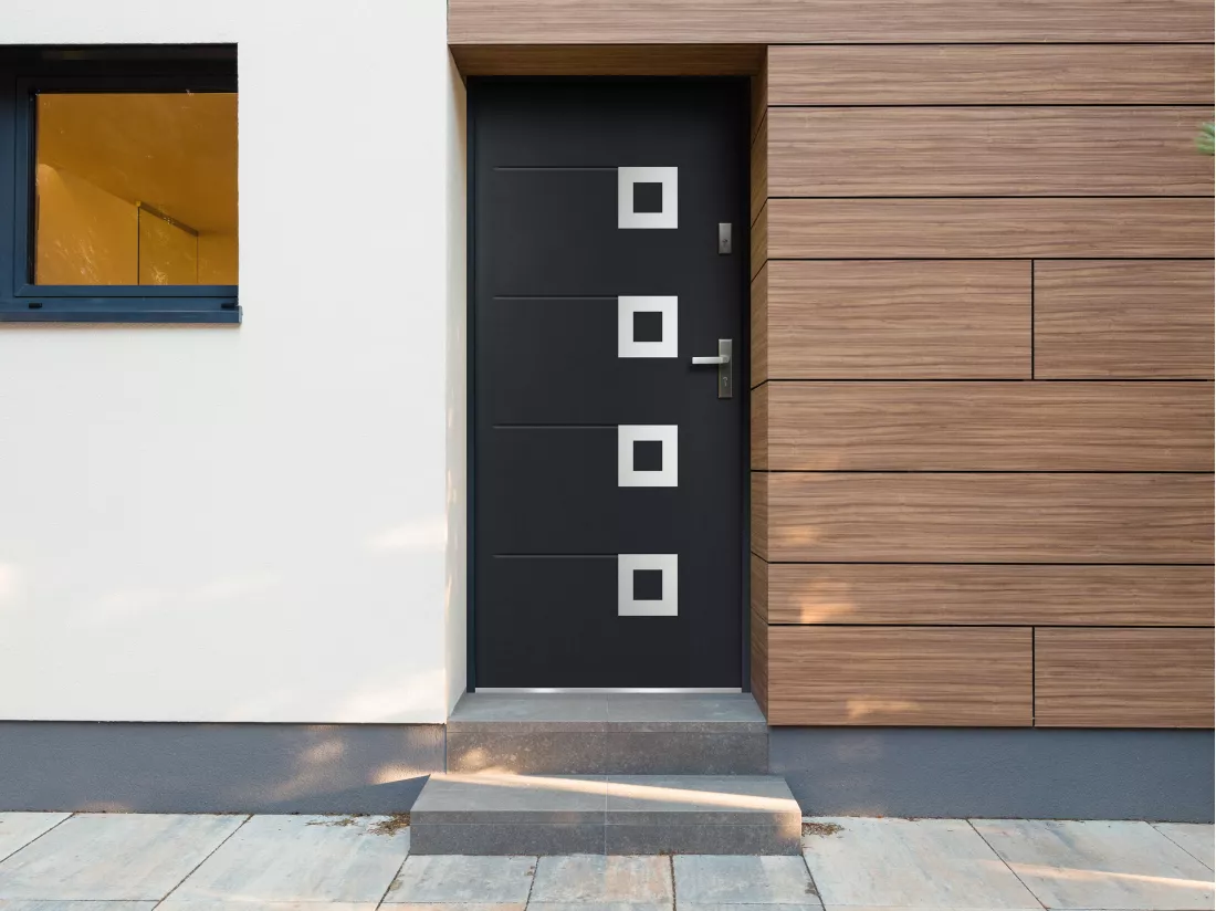 Porta d'ingresso Apertura a sinistra L207 x L100 cm in Acciaio smaltato Antracite e Acciaio Inox - TIFANA