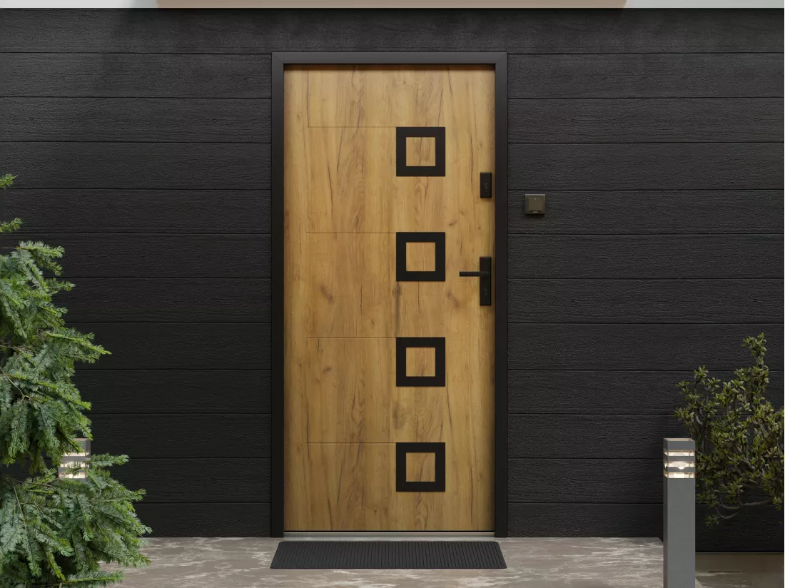 Porta d'ingresso in acciaio con apertura sinistra effetto rovere inox L207 x L100 cm - TIFANA