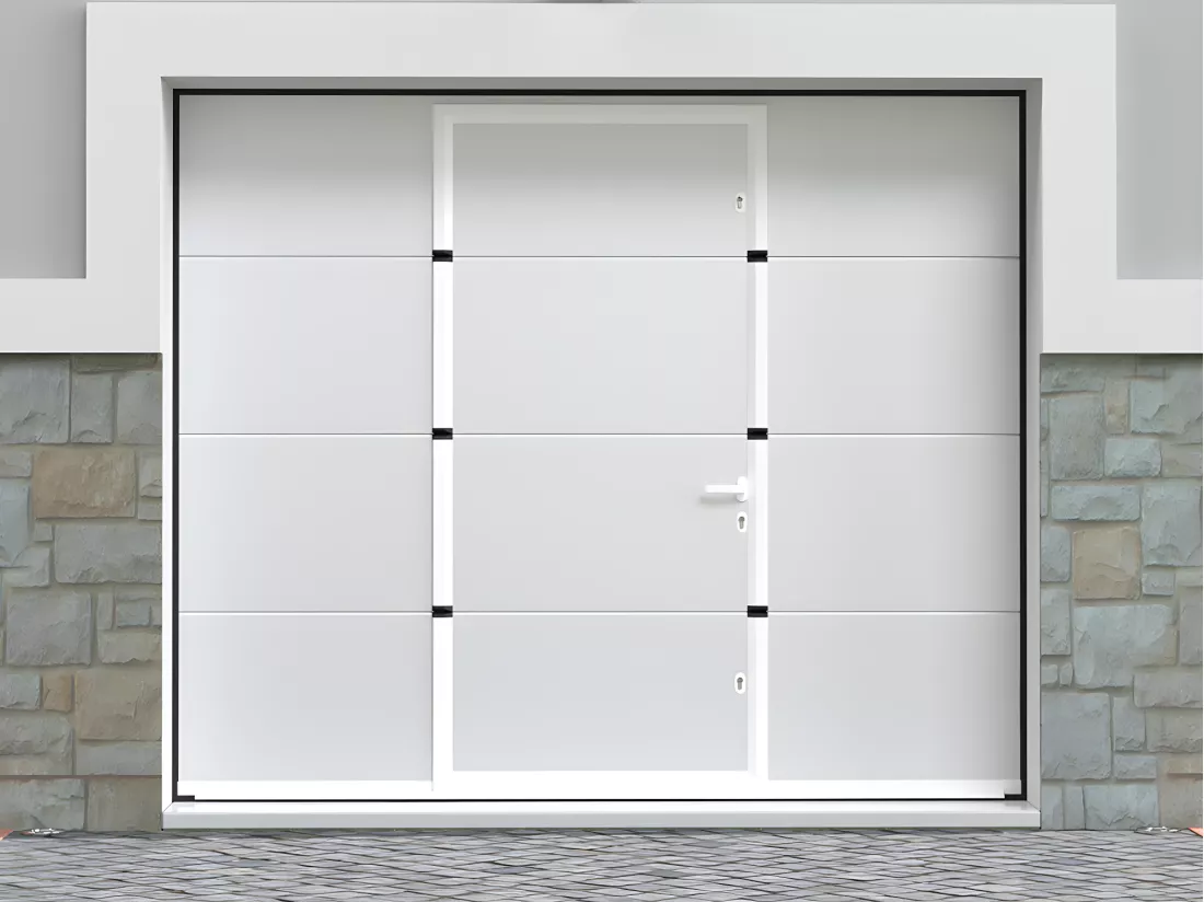 Porta da garage sezionale effetto liscio con cancello centrale motorizzato Bianco - LAVEGA