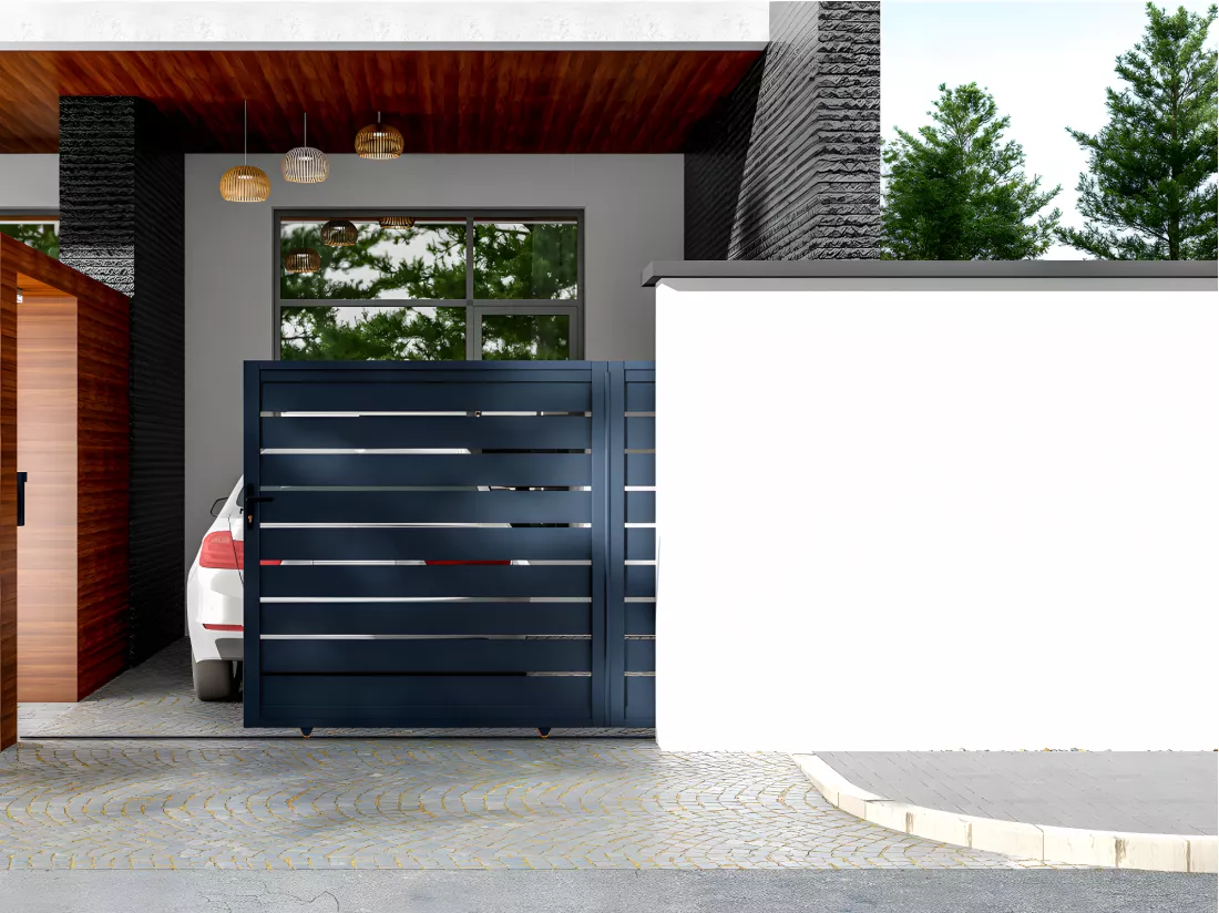 Porta scorrevole L350 x H176 cm in alluminio forato antracite - PRIMO