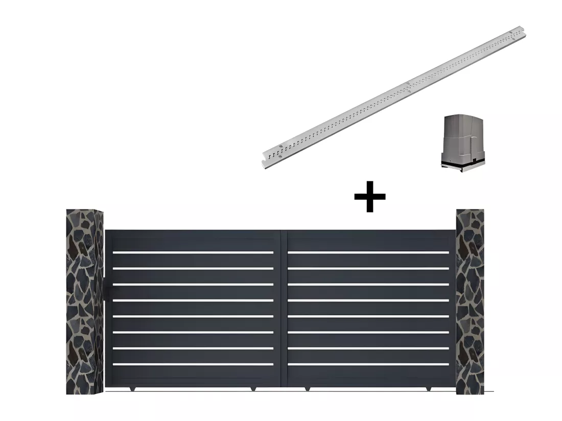 Porta scorrevole motorizzata Forata L350 x H176 cm in Alluminio Antracite - PRIMO