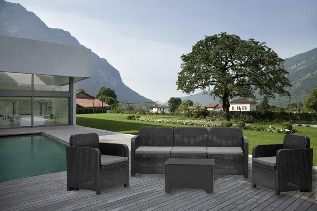 Positano GRAND SOLEIL mobile da giardino basso in resina iniettata antracite, 5 persone