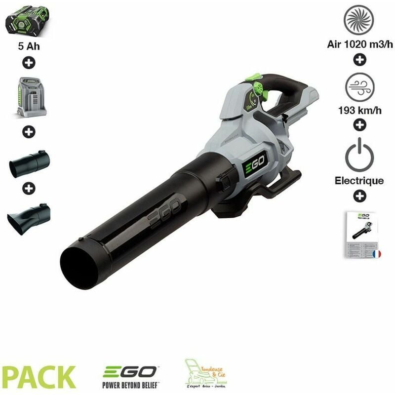 Potente soffiatore per foglie con batteria da 5Ah e caricabatteria rapido EGO LB5804E