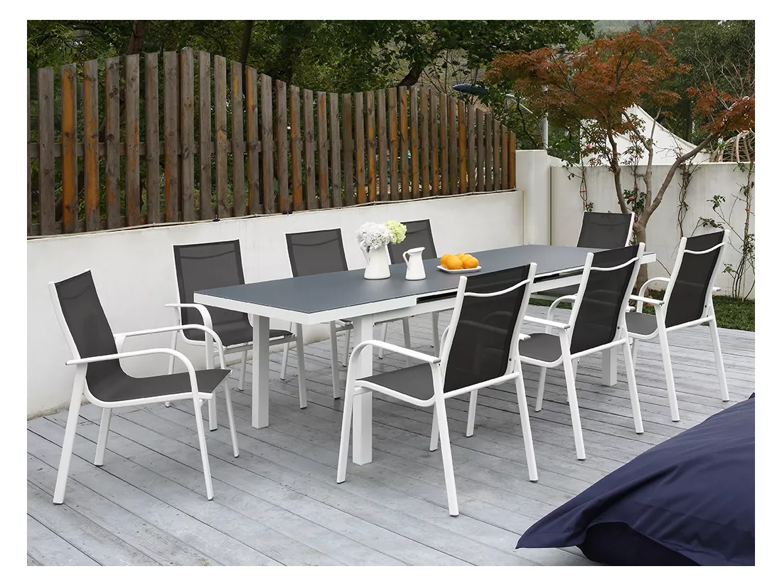 Sala da pranzo da giardino con 8 sedie e tavolo allungabile Struttura: Alluminio Grigio e Bianco - LINOSA