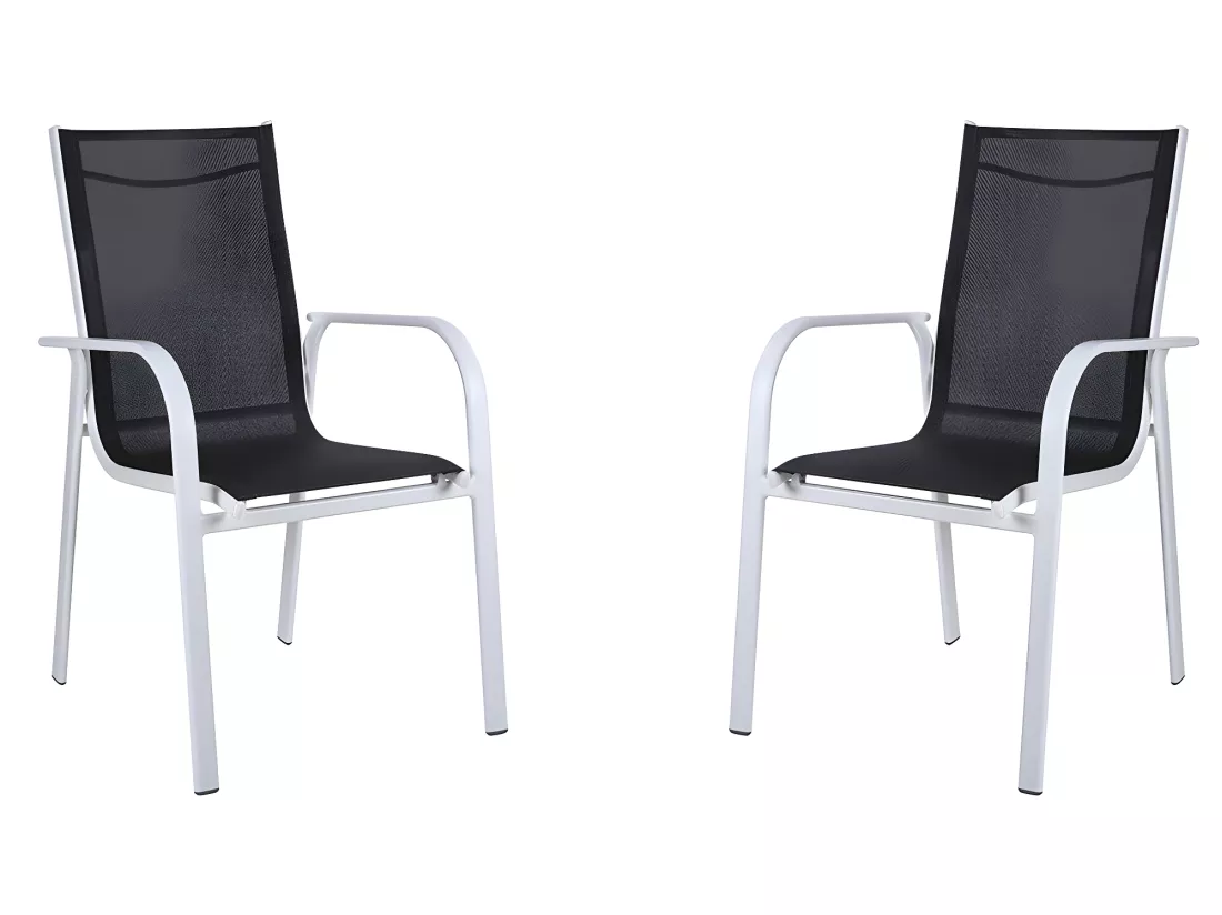 Sedia da giardino impilabile in alluminio e tessuto grigio e bianco - Set di 2 - LINOSA