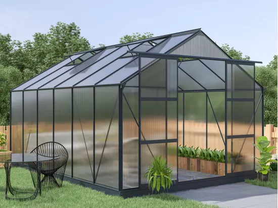 Serra da giardino KALIDA perimetrale in policarbonato da 13 m² - antracite