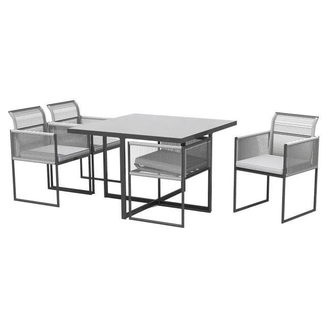Set di mobili da balcone Compass in acciaio grigio per 4 persone