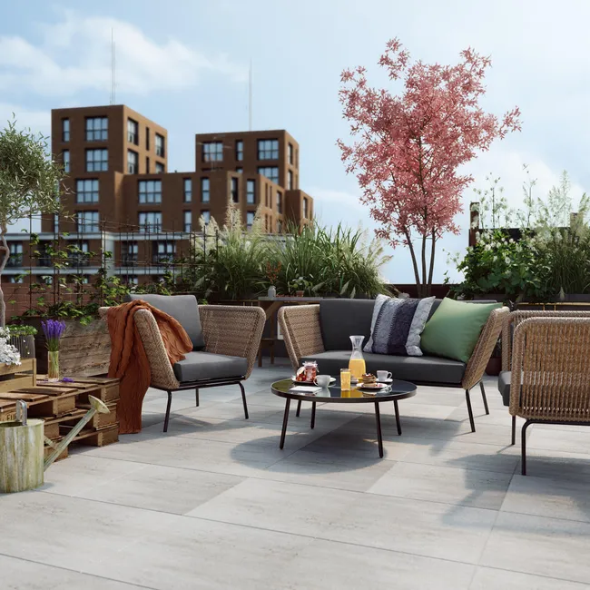 Set di mobili da giardino in acciaio grigio Macao per 4 persone