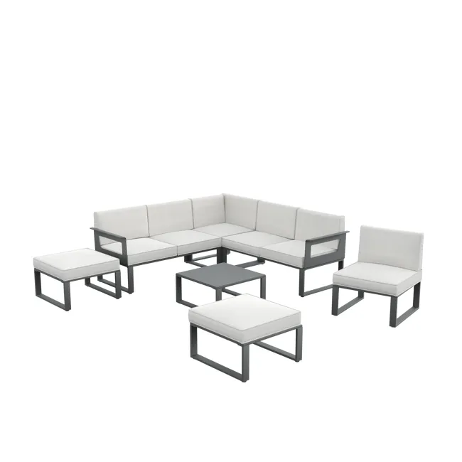 Set divano e tavolino Odyssea in alluminio antracite per 7 persone