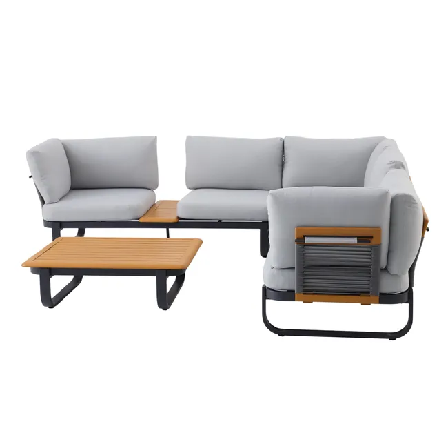Set relax da giardino con tavolo relax e divano Calypso Naterial in alluminio grigio