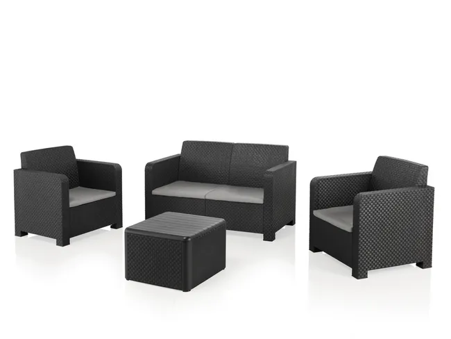 Set Relax Da Giardino Tavolo In Resina Con Contenitori E Divani Nuovo Naterial