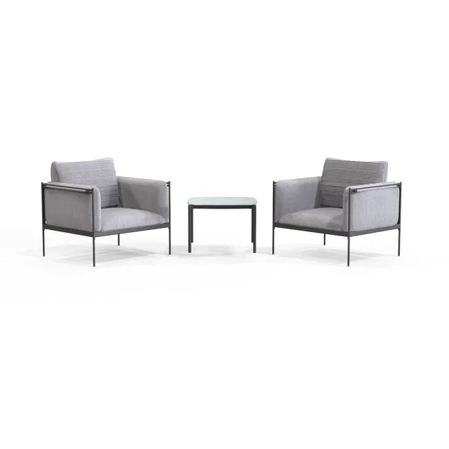 Set tavolo da giardino rilassante e 2 sedie Levo Naterial in acciaio grigio scuro