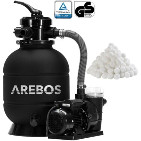 Sistema di filtraggio a sabbia AREBOS con pompa incl. Sfere filtranti nere da 700 g 400 W 10.200 L/h volume del serbatoio fino a 20 kg di sabbia valvola a 4 vie con maniglia con manometro filtro per piscina