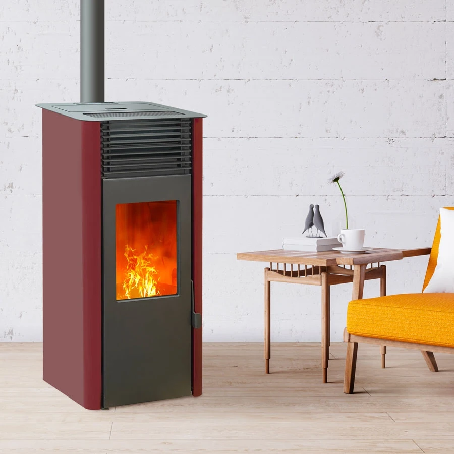 Stufa a pellet impermeabile connessa EMAFLAM REVA 9 kW Bordeaux