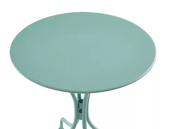 Tavolo da pranzo da giardino in metallo MIRMANDE - tavolo D.60 cm e 2 sedie impilabili - Verde mandorla