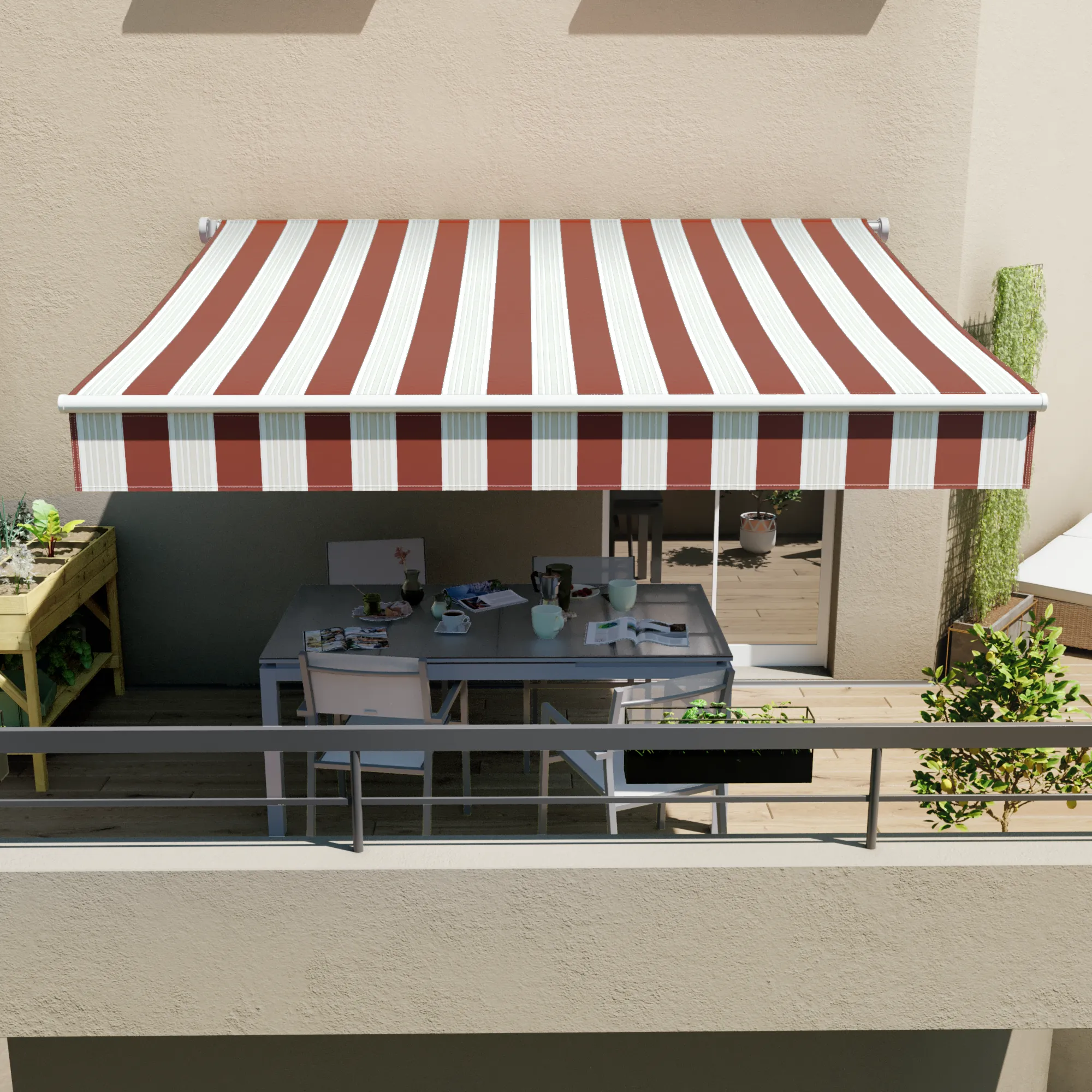 Tenda Manuale Semplice Naterial Calima Stripes Beige Rosso 2 5X2M