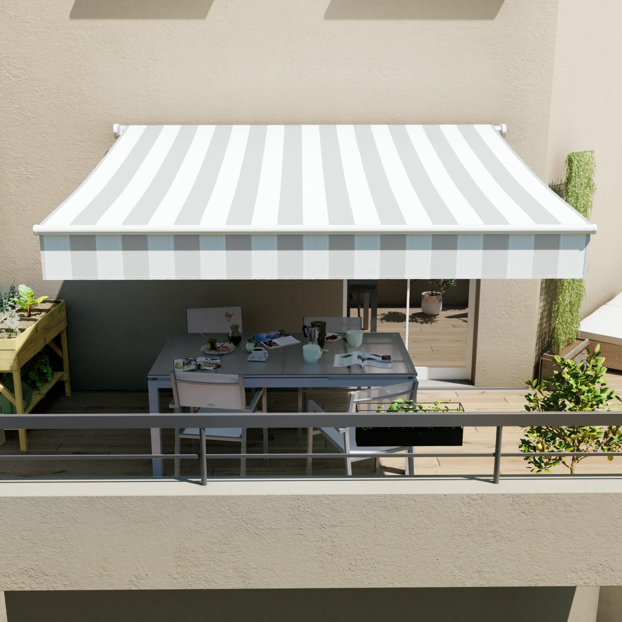 Tenda Manuale Semplice Naterial Calima Strisce Bianco Grigio 2 95X2M
