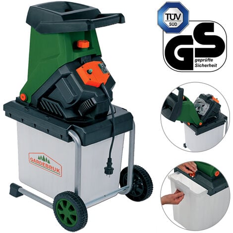 Trituratore a coltelli GARDEBRUK® 3100 W max. Derivazione elettrica spessore 40mm, contenitore di raccolta da 50L