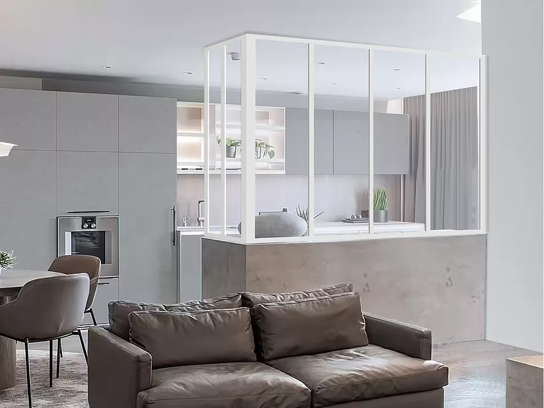Vetrata angolare L120 x P60 x H130 cm in alluminio termolaccato bianco stile Atelier - BAYVIEW