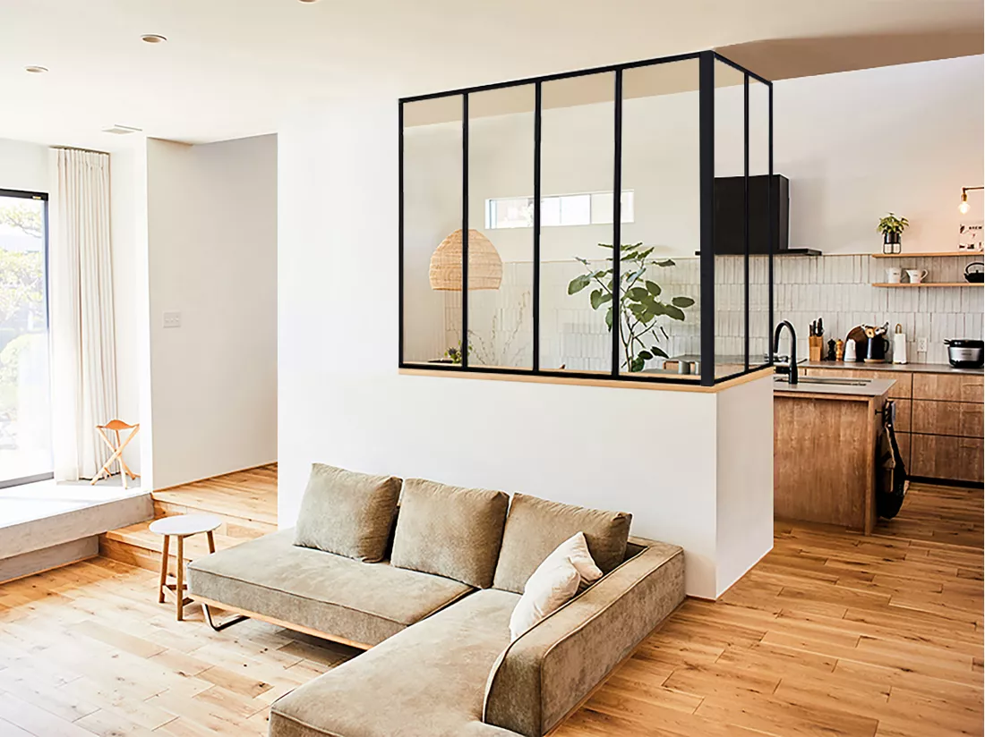 Vetrata angolare L120 x P60 x H130 cm in alluminio termolaccato nero stile Atelier - BAYVIEW