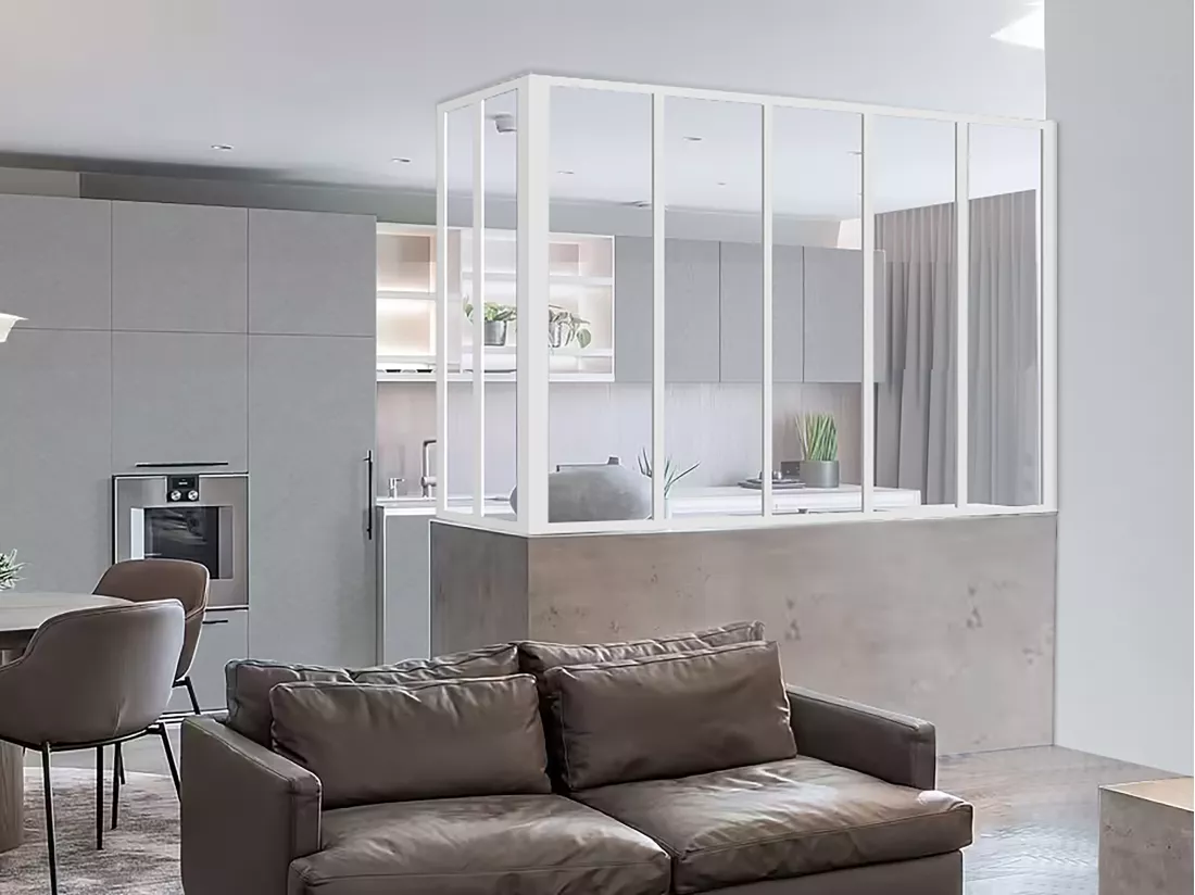 Vetrata angolare L150 x P60 x H130 cm in alluminio termolaccato bianco stile Atelier - BAYVIEW