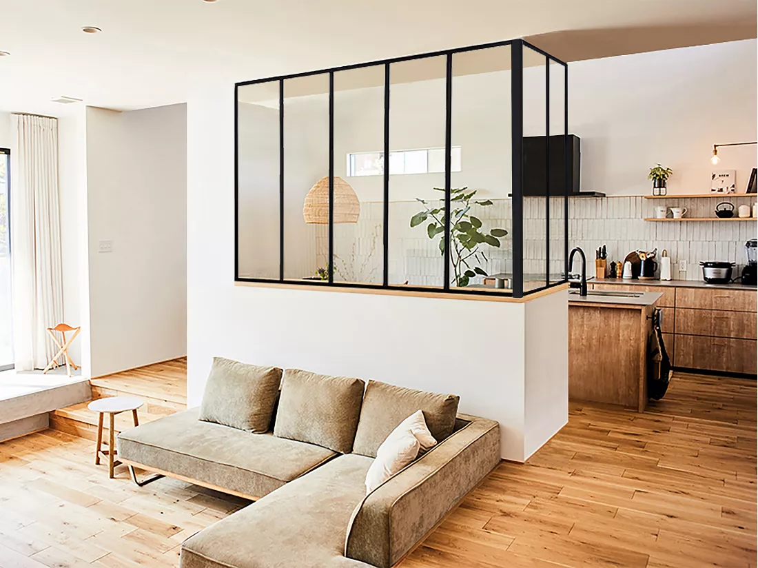 Vetrata angolare L150 x P60 x H130 cm in alluminio termolaccato nero stile Atelier - BAYVIEW