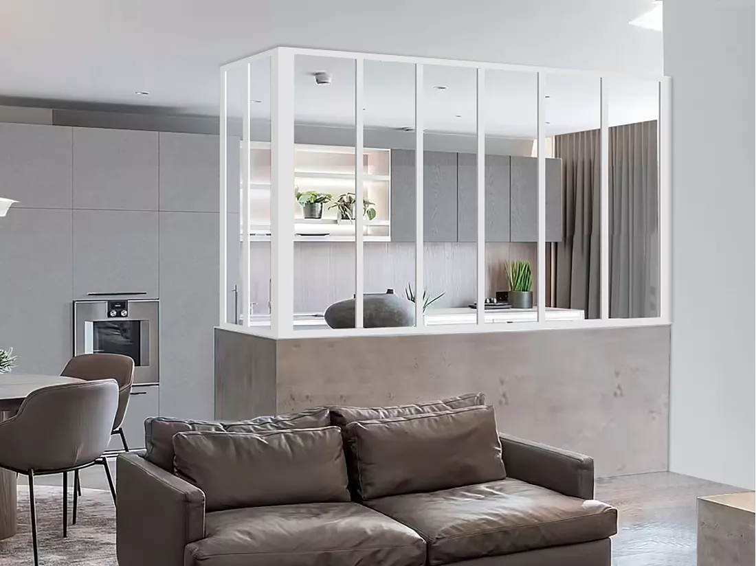 Vetrata angolare L180 x P60 x H130 cm in alluminio termolaccato bianco stile Atelier - BAYVIEW