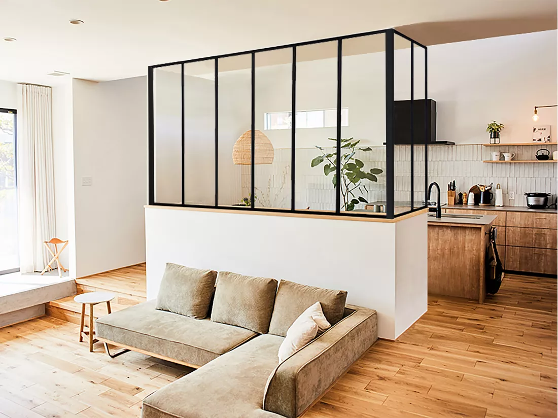 Vetrata angolare L180 x P60 x H130 cm in alluminio termolaccato nero stile Atelier - BAYVIEW