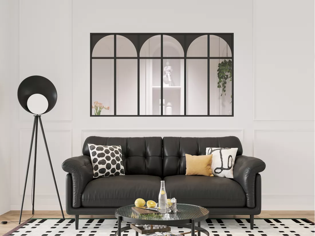 Vetrata Atelier 180 x 105 cm in alluminio termolaccato Art Déco nero - ARCADEA